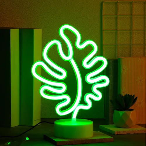 Vista 4 de Liliful Letrero de neón de flamenco, palmera de coco, luces de neón, hojas de palmera, funciona con pilas, alimentado por USB, con pedestal