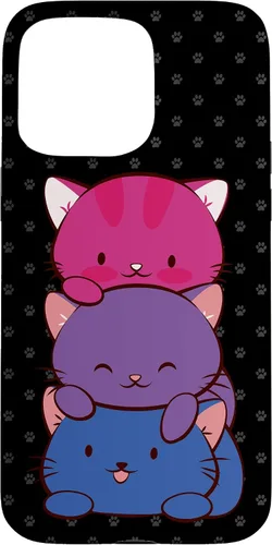 Vista 28 de Funda para iPhone 16 Bisexual Pride Kawaii Kitty Cat Stack Anime