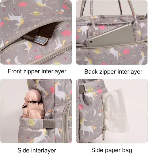 Vista 5 de Bolsa de pañales para bebé, portátil, impermeable y de gran capacidad, con correa para el hombro, ganchos para cochecito