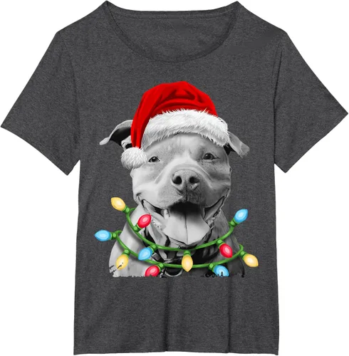 Vista 26 de Pit Bull Santa - Camiseta de perro con luces para árbol de Navidad para niños, Negro, S