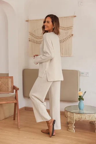 Vista 3 de Ekouaer Conjunto de pijama de 2 piezas para mujer, conjuntos de invierno a juego de suéter de punto suave