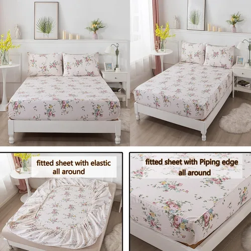 Vista 4 de FADFAY Juego de sábanas con diseño floral de rosas rosas dulces, tamaño King, romántico, de algodón súper suave con bolsillo profundo, 4 piezas