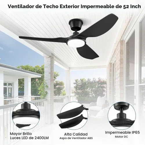 Vista 9 de Newday Ventilador de techo impermeable IP66 de 52 pulgadas con luces, ventilador de glorieta resistente a la intemperie con control remoto, LED