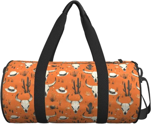 Vista 7 de Large Duffle Bag for Travel - Retro Orange Sheep Skull Print Gym Bag for Women Men, Travel Foldable Bags for Women Men with Zippered Multiple Pockets
