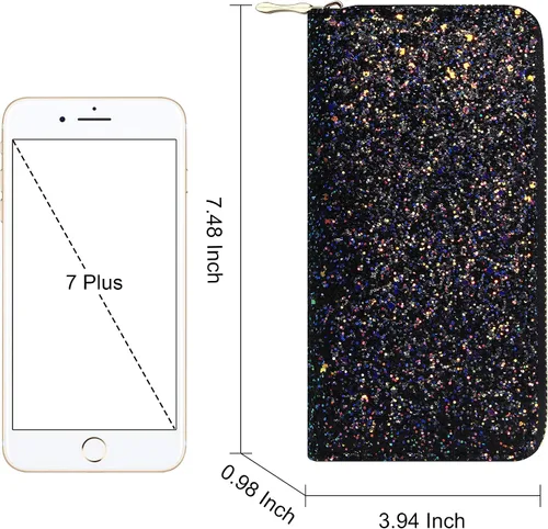 Vista 3 de KUKOO Billetera con purpurina para mujer, cartera larga brillante para teléfono, tarjetero para mujer