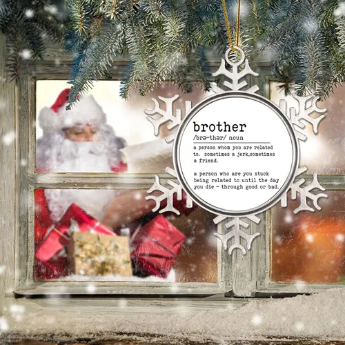 Vista 5 de Brother Definition - Adornos colgantes decorativos para colgar con definición de hermano, sustantivo de Navidad, adorno de copo de nieve de metal