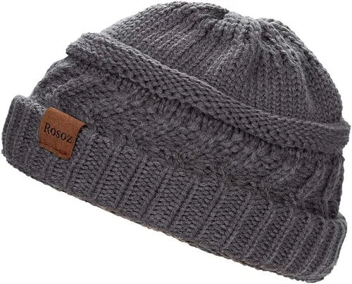 Vista 2 de Rosoz Gorro de cola de caballo para mujer, gorro cálido de invierno, suave, elástico, de punto trenzado, para moño alto