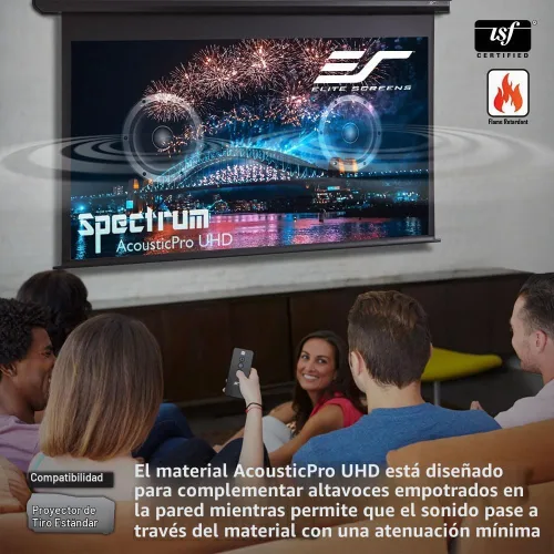 Vista 8 de Elite Screens Spectrum AcousticPro UHD, pantalla de proyector eléctrica motorizada de 100 pulgadas sin moiré, tejido perforado transparente al Negro
