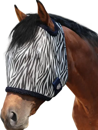 Vista 14 de Harrison Howard Máscara de malla redonda para mosca de caballo, protección UV, con borde acolchado de vellón, negro, S
