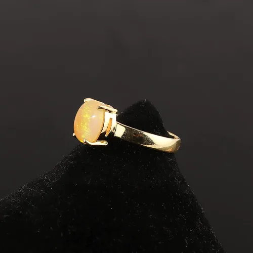 Vista 4 de 14K Gold Plated Natural Ethiopian Opal Ring - Adjustable Ring - 4-Prong 925 Sterling Silver Ring, Handmade, October Birthstone, Vintage Antique