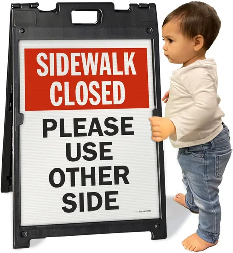 Vista 3 de SmartSign Kit de letreros de dos caras BabyBoss con marco en A "Sidewalk Closed - Please Use Other Side" de 24 x 18 pulgadas, plástico, multicolor