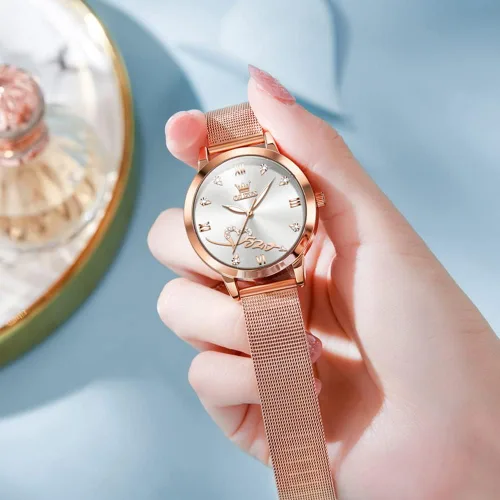 Vista 3 de OLEVS Relojes de mujer de cuarzo japonés de oro rosa para mujer, impermeables, de acero inoxidable, casual, para mujer