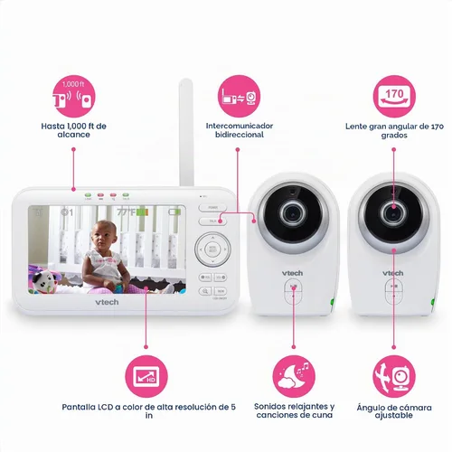 Vista 5 de VTech VM351-2 Monitor de video para bebés con lente óptica gran angular intercambiable y lente óptica estándar, 720p