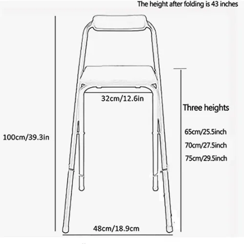Vista 3 de Taburete de bar plegable con respaldo, estilo moderno/minimalista, negro/blanco, asiento de piel sintética, 3 opciones de altura: 25.5/27.5/29.5