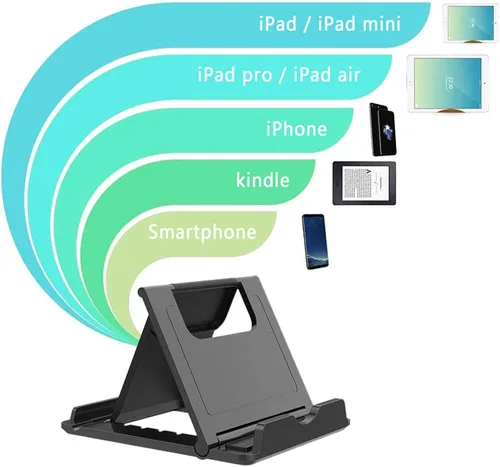 Vista 2 de Soporte plegable portátil y ajustable en ángulo para tableta, para escritorio, compatible con iPhone 15, 14, 13, 12, 11, iPad Pro Air Mini, Kindle