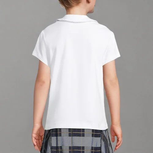 Vista 4 de Lands' End Camisa de punto de manga corta con volantes y cuello Peter Pan para niñas
