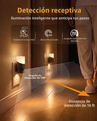 Vista 2 de Lyridz - Luces nocturnas LED enchufables en la pared con sensor de movimiento, luz nocturna regulable de 1 a 150 lm para interior, para dormitorio