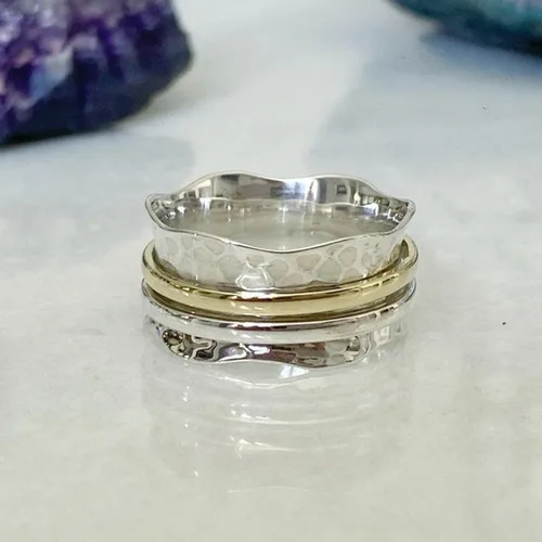 Vista 3 de Boho Spinner Ring, Mothers Day Gift, Silver 925 Women Ring, Sterling Silver 925 Ring, Fidget Spinner Ring,Women Silver Anxiety Ring