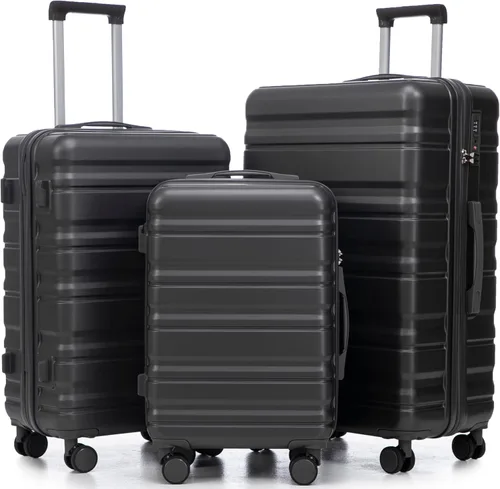 Vista 30 de Merax 3 piezas expandible ABS Hardshell equipaje Sets Spinner Wheel Maleta TSA Lock Suit Case, Apertura frontal negra, Juego de 2 piezas, Maleta