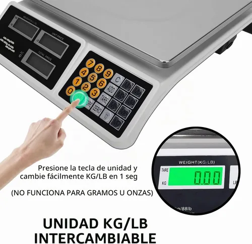 Vista 5 de Báscula computadora de precios 88 lb/40 kg LCD digital báscula de precios comercial con plataforma de acero inoxidable, báscula de productos