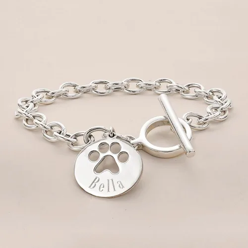 Vista 3 de Ross-Simons Sterling Silver Personalized Paw Print Cut-Out Charm Bracelet