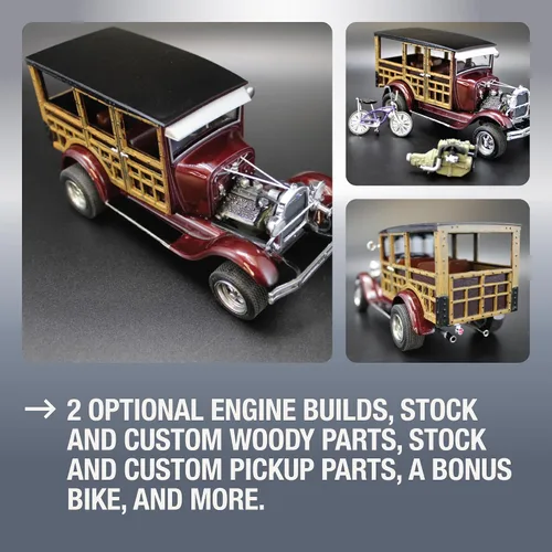Vista 3 de Round 2 AMT 1929 Ford Woody Pickup - Kit de modelo a escala 1:25, transparente y blanco