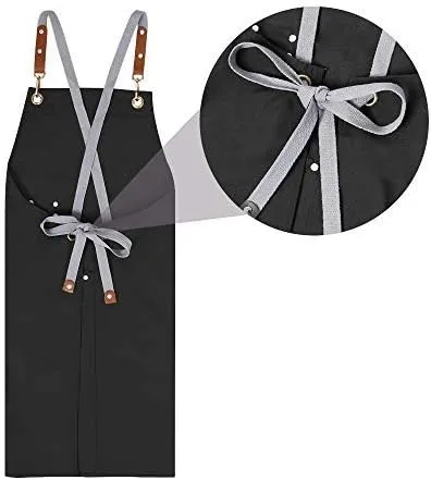 Vista 6 de Delantal de chef, delantal cruzado para hombres y mujeres con correas ajustables y bolsillos grandes, de lona, M - 2EG.
