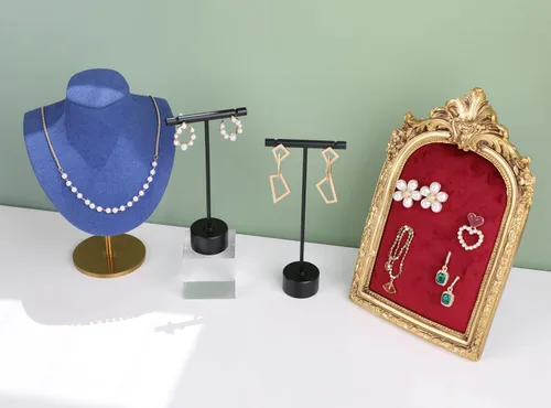 Vista 7 de GemeShou 2 aretes de metal negro con soporte en T, exhibición de joyería para espectáculo, soporte de aretes de barra en T, exhibición de fotografía