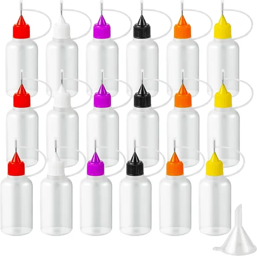 Vista 7 de 18 piezas de botellas aplicadoras de pegamento de punta de aguja de precisión, 6 colores 10 ml/1 oz botella de compresión de punta de aguja fina