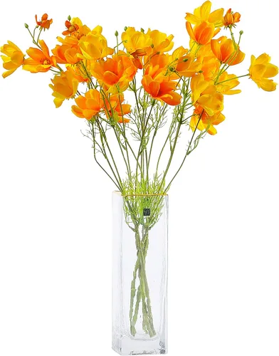Vista 12 de Cosmos artificiales de flores silvestres, 6 piezas de tallo largo para boda, novia, bricolaje, ramo de decoración del hogar, centros de mesa (azul)