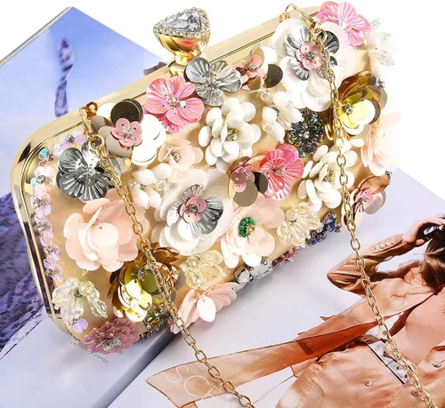 Vista 2 de Selighting Bolsas de noche coloridas florales para mujer con cuentas formales para novia boda graduación cóctel fiesta bolsas