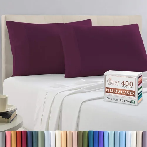 Vista 75 de Juego de 2 fundas de almohada de 100 % algodón puro, tamaño King, color plateado, lujosas fundas de almohada de algodón de fibra larga de 400 hilos
