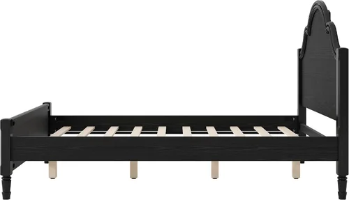 Vista 5 de Base de cama de plataforma de madera maciza tamaño Queen con cabecera de arco, base de listones resistente (negro - W, Queen)