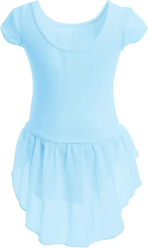 Vista 2 de OBEEII Vestido de ballet de manga corta para niña y niña con falda alta y falda de leotardo bailarina de gimnasia