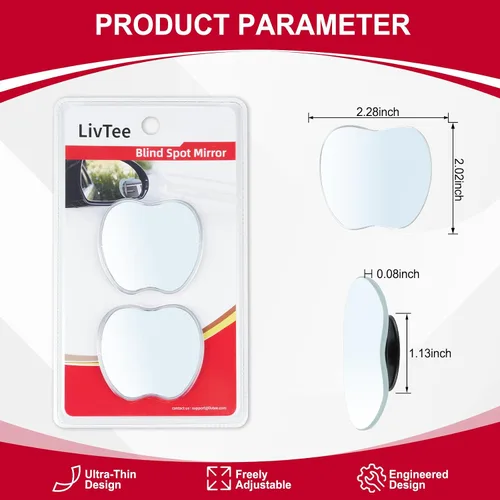Vista 3 de LivTee Espejos de punto ciego, espejos retrovisores convexos de vidrio HD en forma de manzana, sin marco, gran angular ajustable para espejo
