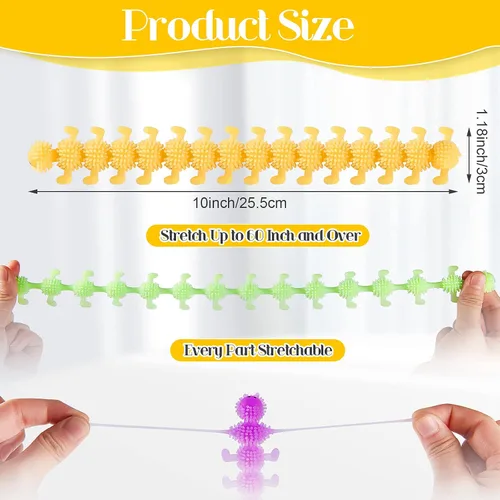 Vista 2 de Sumind 6 piezas de oruga - Juguete para ansiedad elástico, luminoso, sensorial, cuerda elástica, colorido, artículos de regalo para el día del niño