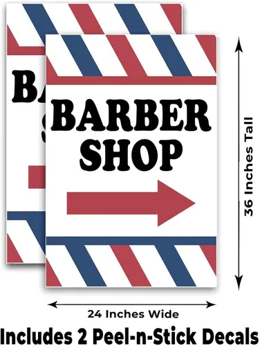 Vista 2 de Barber Shop Right Arrow - Calcomanías de vinilo (24 x 36 pulgadas) (paquete de 2) Letrero Adhesivo Póster Paquete de 2 calcomanías de vinilo