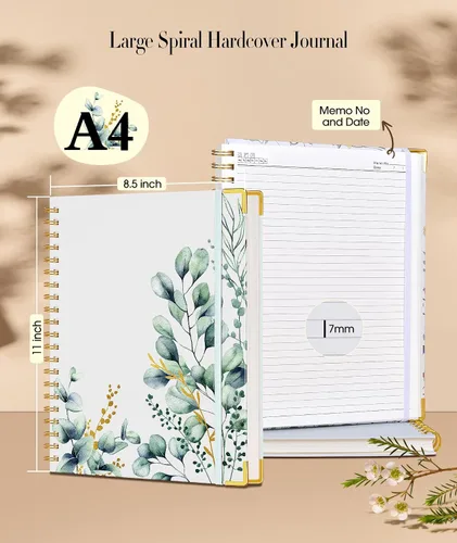 Vista 3 de Cuaderno estético en espiral para mujer, 200 páginas, cuadernos rayados de 8.5 x 11 pulgadas, diarios en espiral grandes de tapa dura A4 con papel