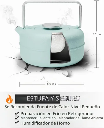 Vista 3 de Toptier Tetera con Infusor Extraíble, Hervidor de Té de Hierro Fundido Apto para Estufa, Diseño Cilíndrico de Geometría Sólida, Tetera Recubierta