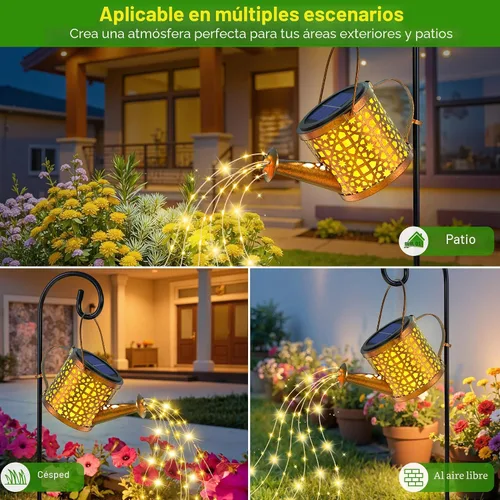 Vista 3 de Luces Solares de Regadera Impermeables, Luces Solares Decorativas para Exteriores Decoración de Jardín Luces Colgantes de Metal para Exteriores