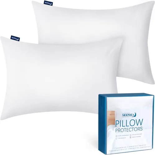 Vista 10 de Moonsea Paquete de 2 protectores de almohada impermeables con cremallera, tamaño estándar de 20 x 26 pulgadas, fundas de almohada, funda
