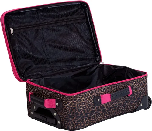 Vista 6 de Rockland Jungle Softside Juego de maletas verticales, Pink Leopard), F125-PINKLEOPARD