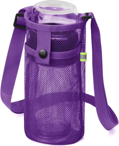 Vista 31 de Bolsa grande para botella de agua con correa, soporte de malla grande para botella de agua, correa para el hombro y bolsillo, soporte ligero