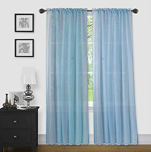 Vista 27 de Sapphire Home Cortinas traslúcidas negras de 63 pulgadas de largo, juego de 2 paneles de cortinas traslúcidas, filtrantes de luz, cortinas Negro