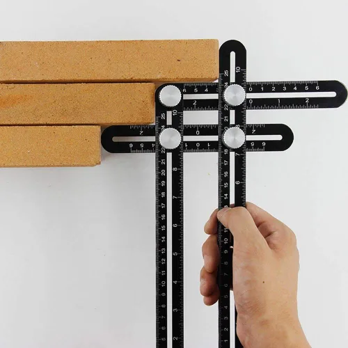 Vista 6 de Herramienta de medición de ángulo de aleación de aluminio de seis caras, herramienta de diseño de regla de medición de metal completo para manitas