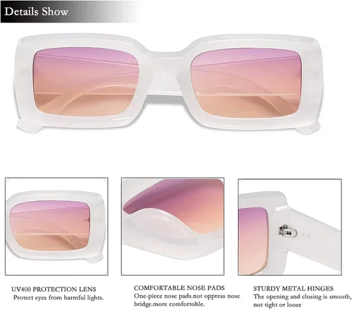 Vista 5 de Vintage Rectangle Sunglasses for Women Men Chunky Frame Square Glasses Retro 90s Nude Sunglasses