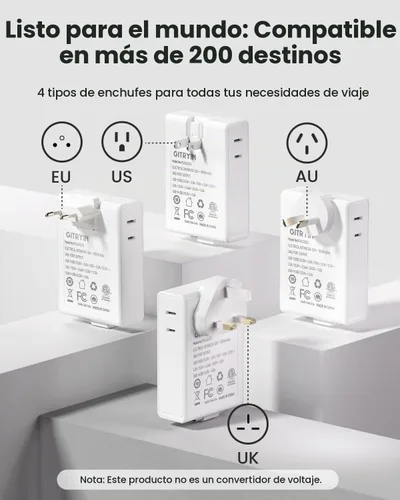 Vista 2 de Gitryin Adaptador de viaje europeo de 40 W con cable retráctil de 31.5