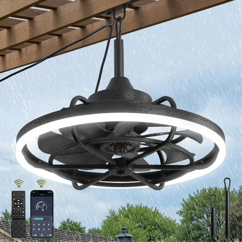 Vista 11 de Fanbulous Ventiladores de Techo para Exteriores con Luz para Patios, Ventilador de Techo Enchufable de 20" Resistente a la Intemperie, Ventilador