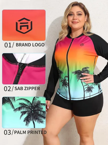 Vista 4 de ATTRACO Traje de baño de manga larga para mujer, con protección solar UV, cremallera y degradado