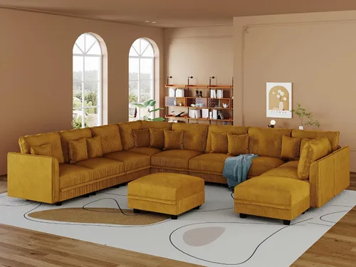 Vista 31 de LLappuil Sofá seccional modular con asientos de almacenamiento, sofá seccional convertible modular en forma de U de pana para sala de estar, sofá